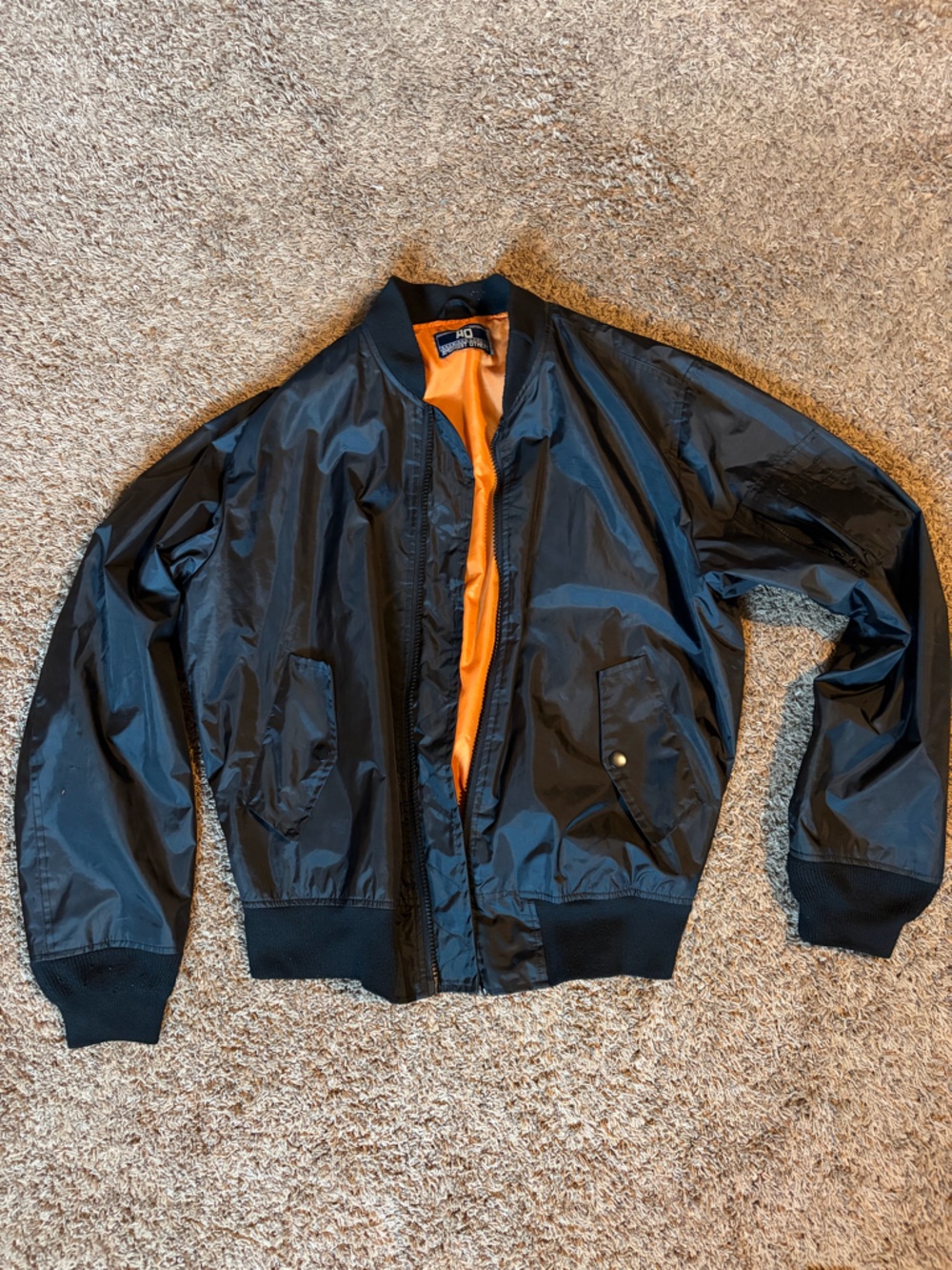 Men's Black Bomber Jacket with Orange Lining